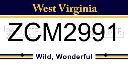 ZCM2991 West Virginia License Plate