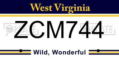 ZCM744 West Virginia License Plate
