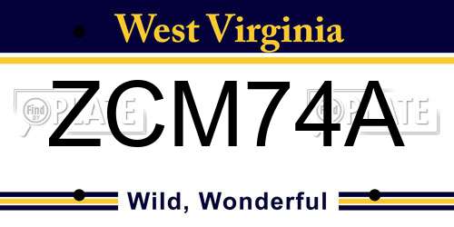 ZCM74A West Virginia License Plate