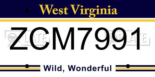 ZCM7991 West Virginia License Plate