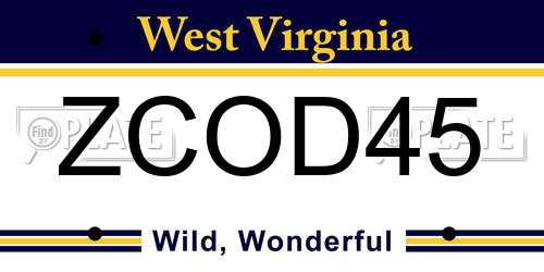 ZCOD45 West Virginia License Plate