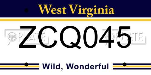 ZCQ045 West Virginia License Plate