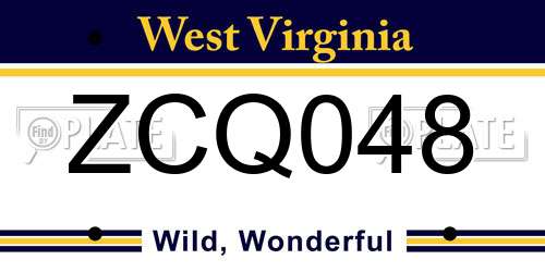 ZCQ048 West Virginia License Plate