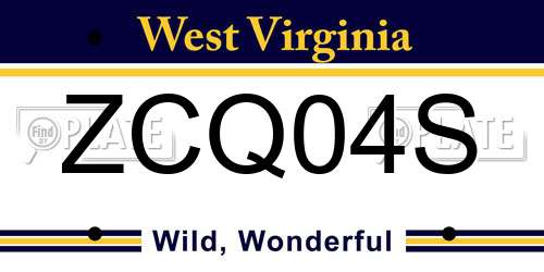 ZCQ04S West Virginia License Plate