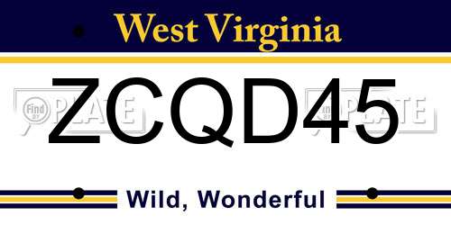 ZCQD45 West Virginia License Plate