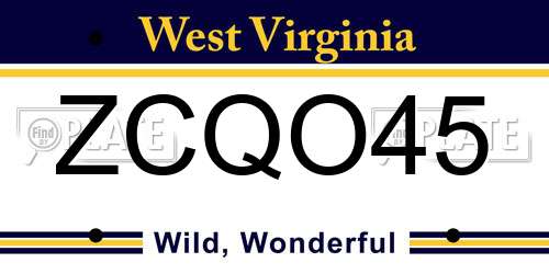 ZCQO45 West Virginia License Plate
