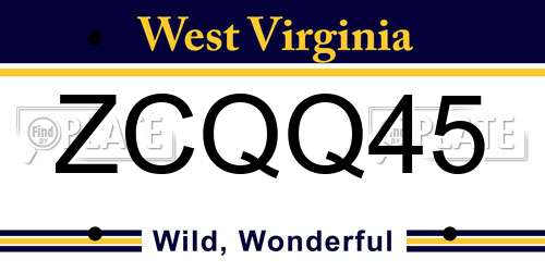 ZCQQ45 West Virginia License Plate