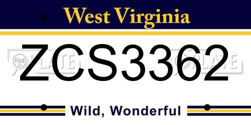 ZCS3362 West Virginia License Plate