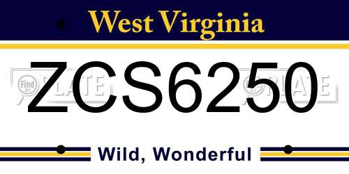ZCS6250 West Virginia License Plate