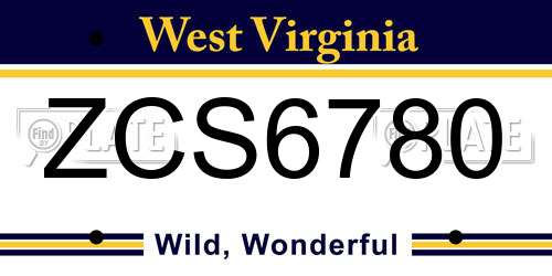 ZCS6780 West Virginia License Plate