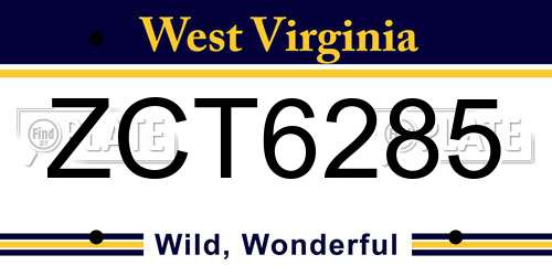ZCT6285 West Virginia License Plate