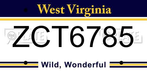 ZCT6785 West Virginia License Plate