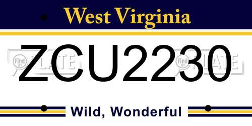 ZCU2230 West Virginia License Plate