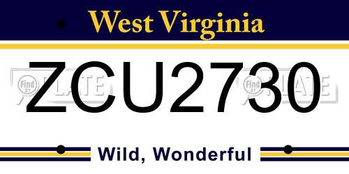 ZCU2730 West Virginia License Plate