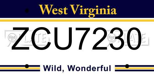 ZCU7230 West Virginia License Plate