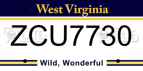 ZCU7730 West Virginia License Plate