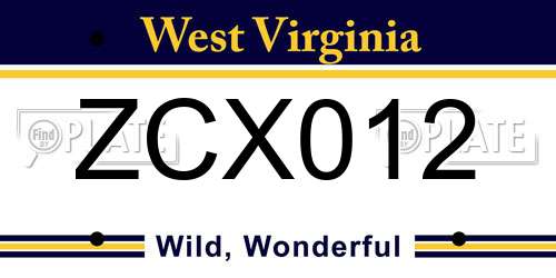 ZCX012 West Virginia License Plate