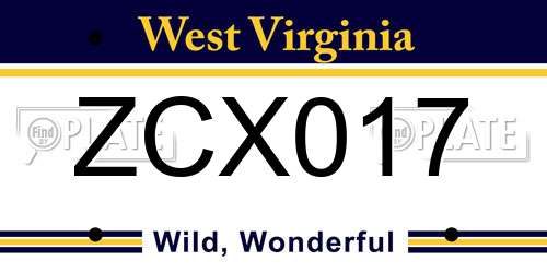 ZCX017 West Virginia License Plate