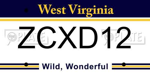 ZCXD12 West Virginia License Plate