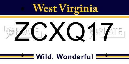 ZCXQ17 West Virginia License Plate