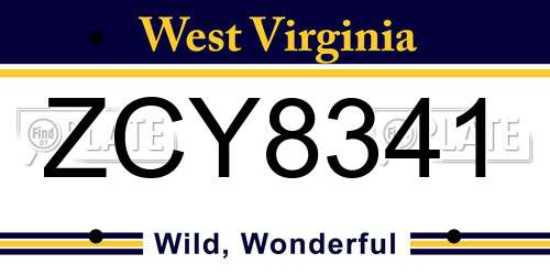 ZCY8341 West Virginia License Plate