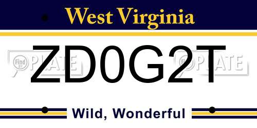 ZD0G2T West Virginia License Plate