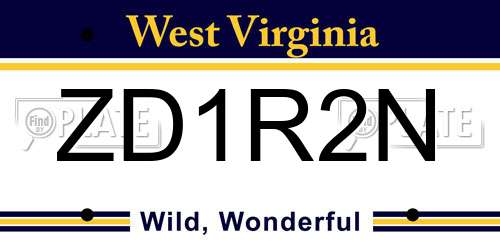 ZD1R2N West Virginia License Plate