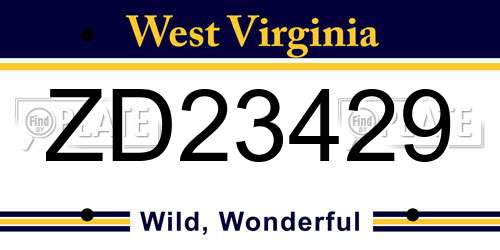 ZD23429 West Virginia License Plate