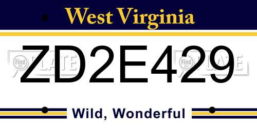 ZD2E429 West Virginia License Plate