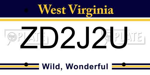 ZD2J2U West Virginia License Plate