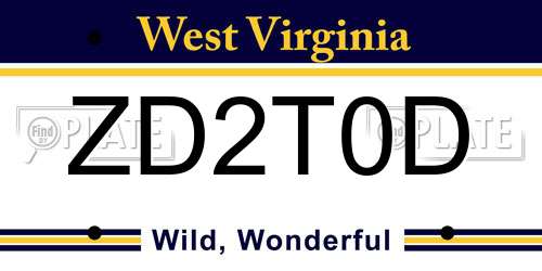 ZD2T0D West Virginia License Plate
