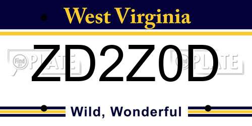 ZD2Z0D West Virginia License Plate