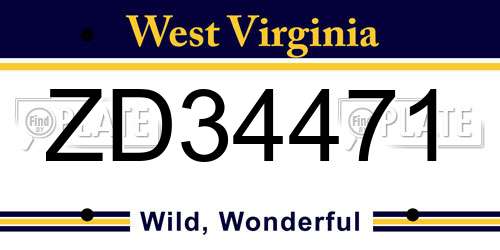 ZD34471 West Virginia License Plate