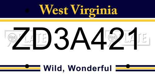 ZD3A421 West Virginia License Plate