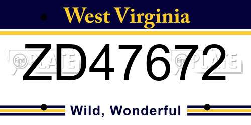 ZD47672 West Virginia License Plate