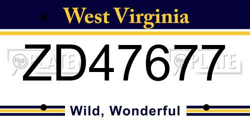 ZD47677 West Virginia License Plate