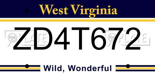 ZD4T672 West Virginia License Plate