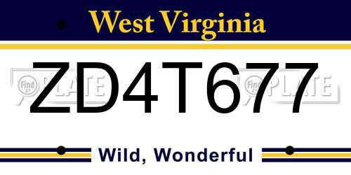 ZD4T677 West Virginia License Plate