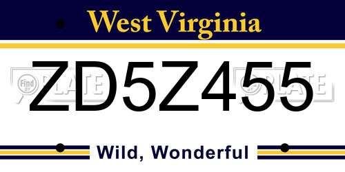 ZD5Z455 West Virginia License Plate