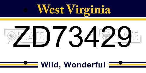 ZD73429 West Virginia License Plate