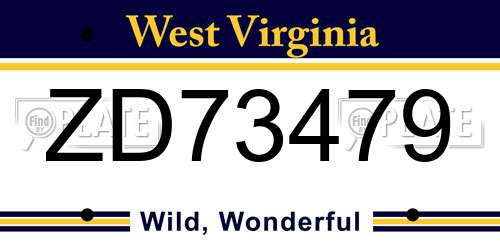 ZD73479 West Virginia License Plate