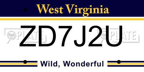 ZD7J2U West Virginia License Plate