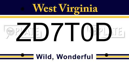 ZD7T0D West Virginia License Plate