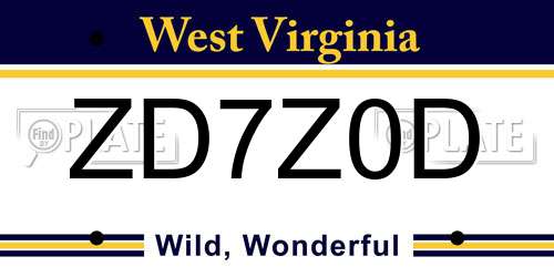 ZD7Z0D West Virginia License Plate