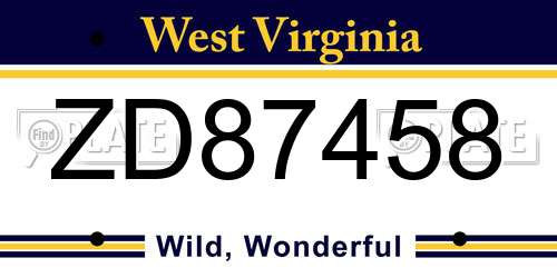 ZD87458 West Virginia License Plate