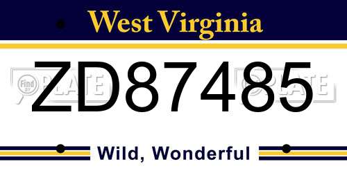 ZD87485 West Virginia License Plate