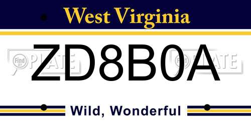 ZD8B0A West Virginia License Plate