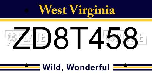ZD8T458 West Virginia License Plate