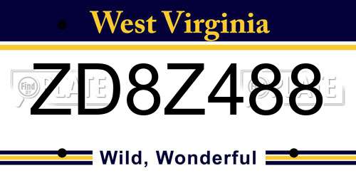 ZD8Z488 West Virginia License Plate