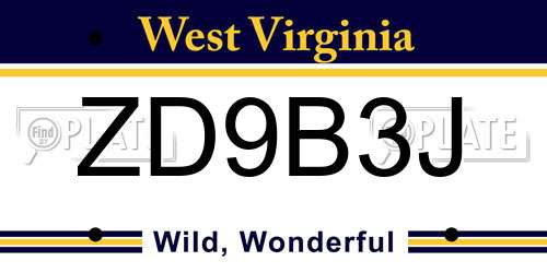ZD9B3J West Virginia License Plate